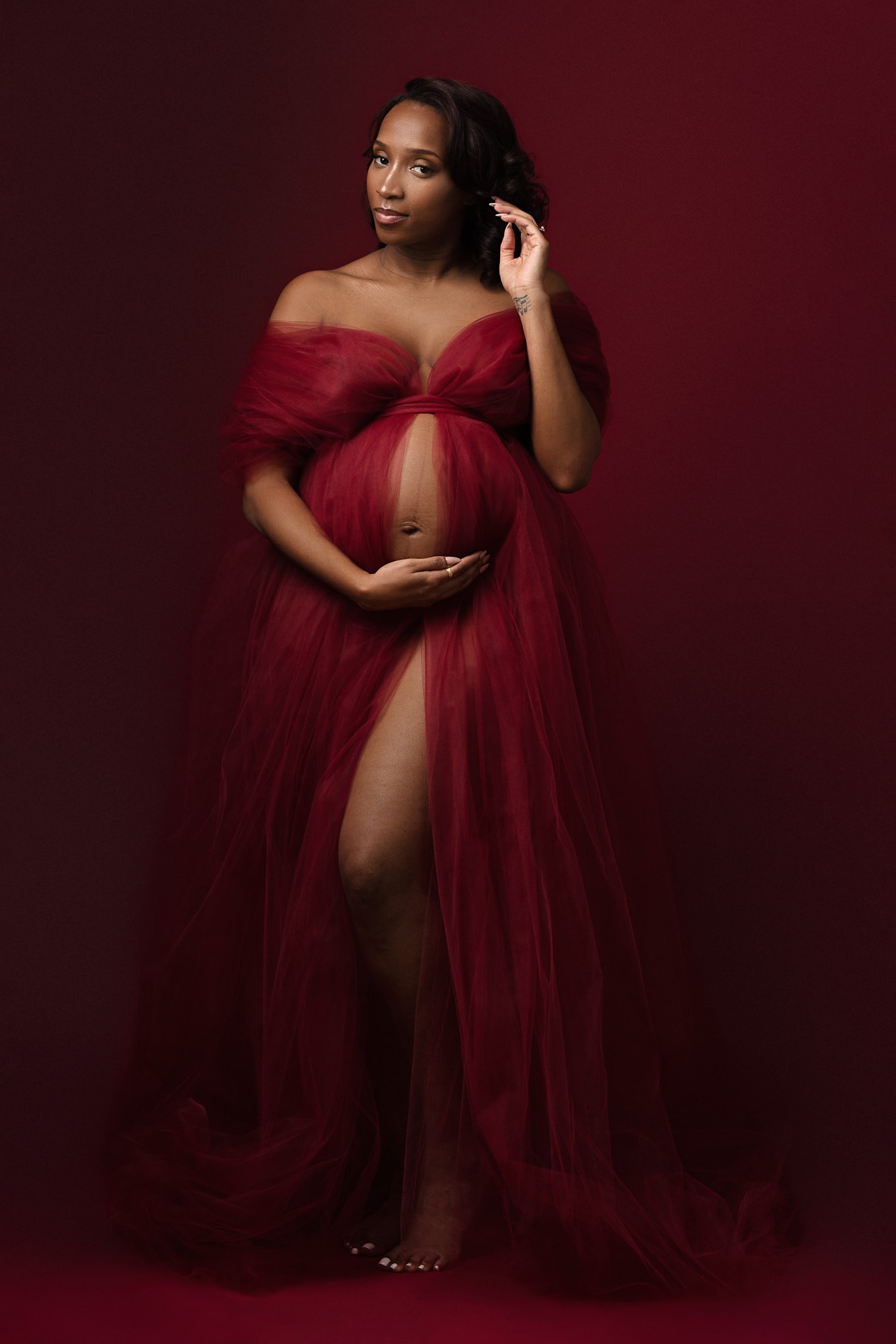 Red Styled Maternity Photoshoot Fashion Birmingham Tianna